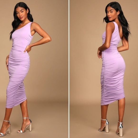 - LULUS Prom Wedding Special Event Sexy One Shoulder Bodycon Midi Dress - Picture 4 of 4